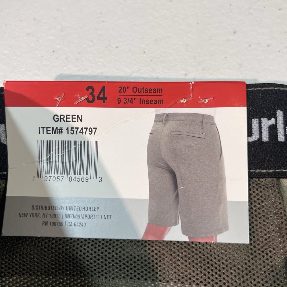 Hurley Men's Hybrid 20 Inch Outseam Solid Stretch Walk Shorts, Olive Size 34 NWT - Picture 4 of 7